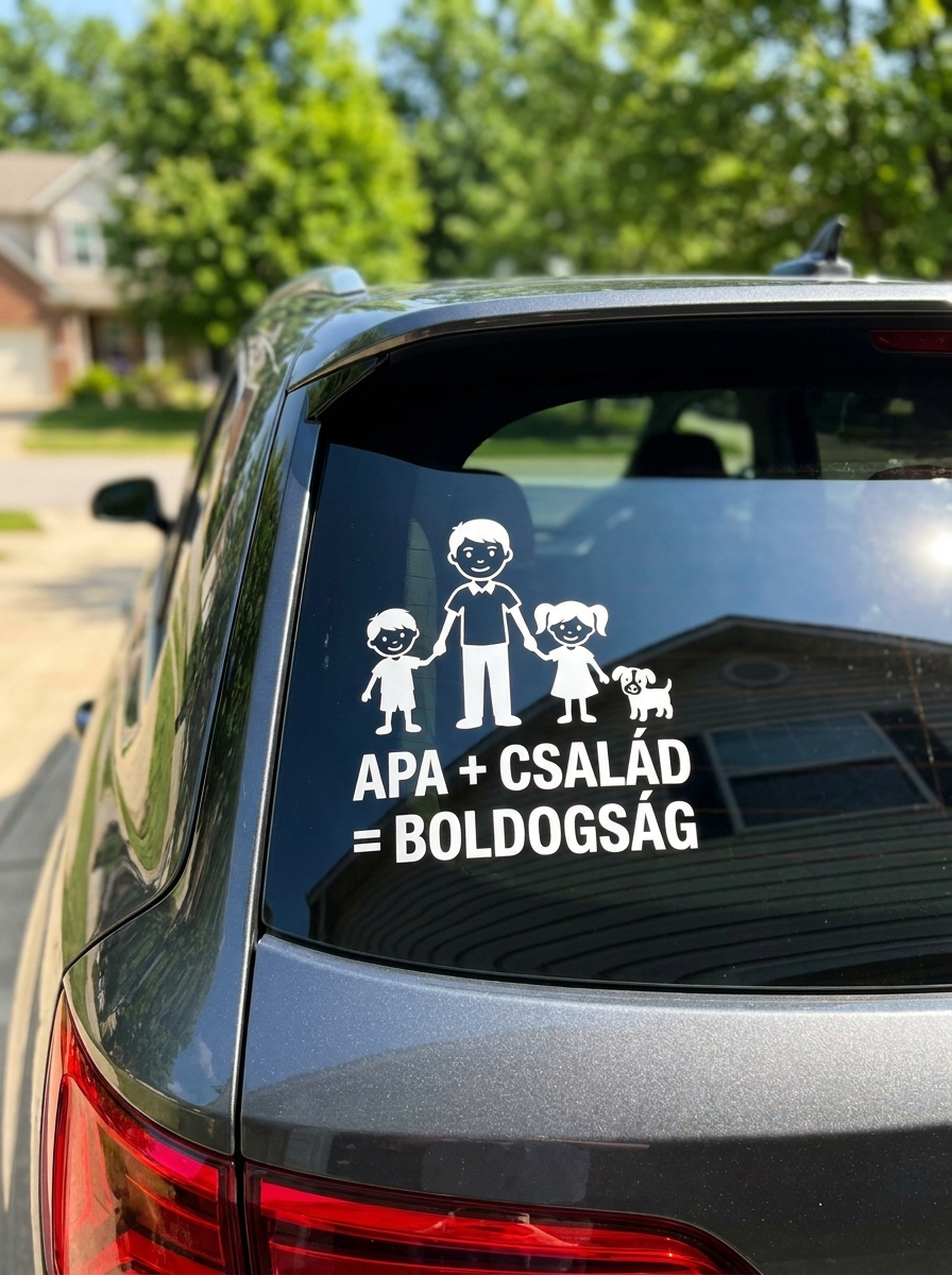 Apák napi autómatrica - Családi figurás ajándék