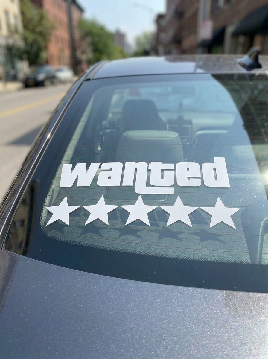 Wanted ötcsillagos hátsó szélvédő matrica - termékkép